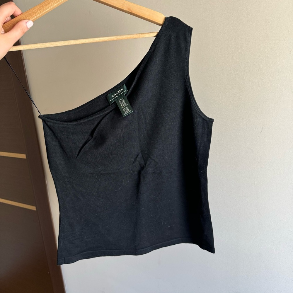 RALPH LAUREN BLACK ONE SHOULDER SILK BLEND SWEATER SIZE L